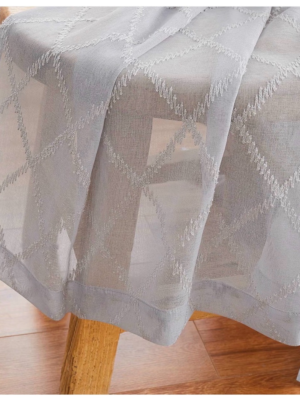 Semi Sheer Embroidered Moroccan Pattern Grommet Curtains -  (2 Panel) 52” x 108” - Picture 2 of 2